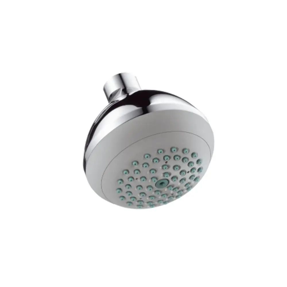 Kopfbrause von Hansgrohe mit runder Form und zahlreichen Düsen. Die Oberfläche ist glänzend verchromt. Diese Brause ist für die Wandmontage konzipiert.